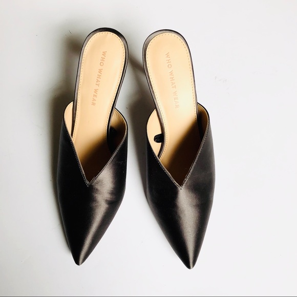 Who What Wear Shoes - Satin Black Heeled Mule